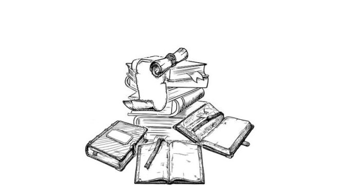 Pile of books and scrolls