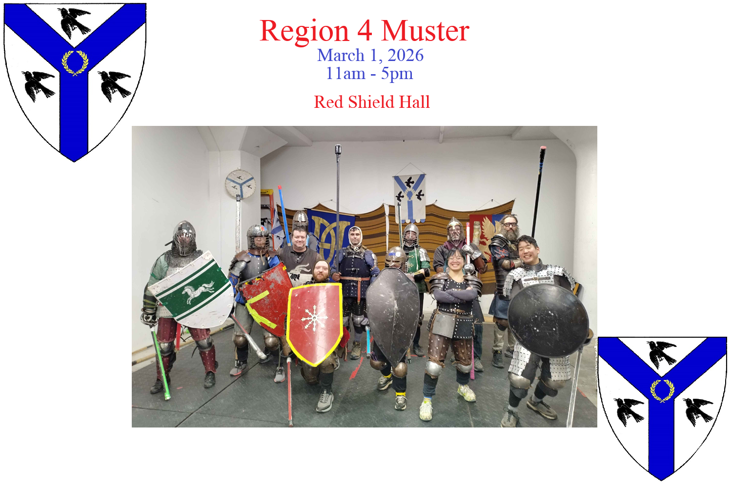 Region 4 Muster Mar1, 2026, 11am-5pm, Red Shield Hall